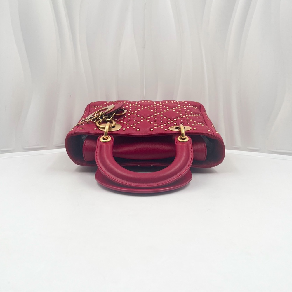 DIOR Lady Dior Medium Bag Red Lambskin with Gold Studs - Picture 7 of 15